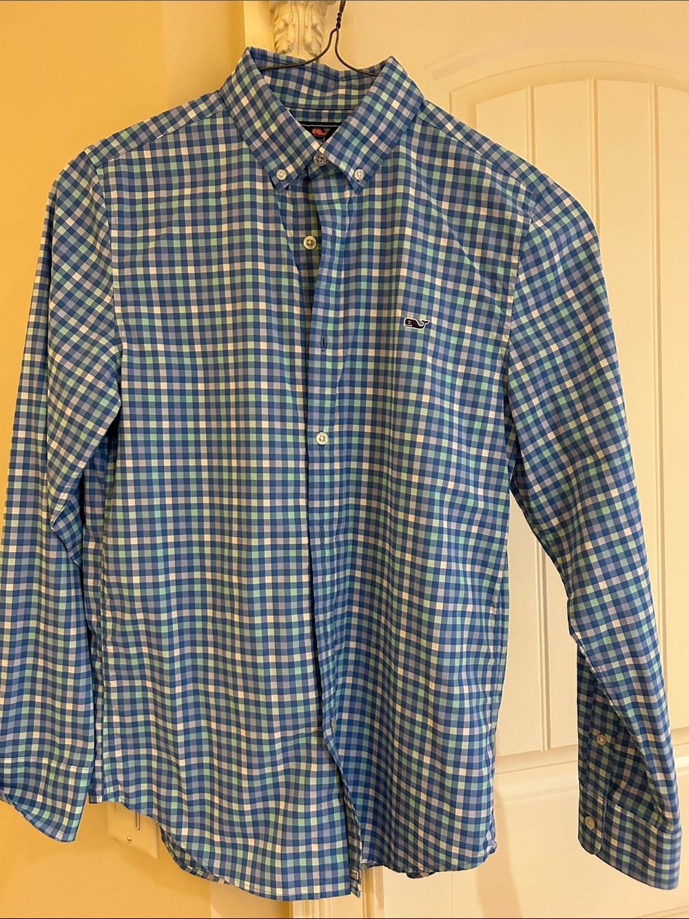 Vineyard Vines Men's Long-Sleeve Blue & Green Plaid Button-Down Shirt